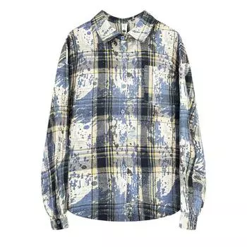 Spring Autumn Versatile Checkered Printed Shirt Tie Dyeing Loose Casual Coat Fashion Trend Long Sleeve Shirt for Women Blouses & Shirts M