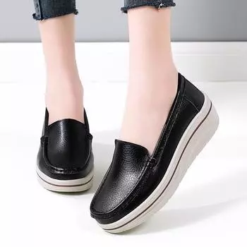 Spring Autumn Women Flats Loafers Ladies Leather Platform Shoes for Women Comfort Wedge Moccasins Slip On Casual Shoes Heigh 5cm 37