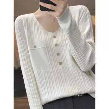 Spring Autumn Women Pullovers Long Sleeve V-neck Bottoming Shirts Mom s Loose Kniited Sweater Korean Soft Inner Jumpers XXL