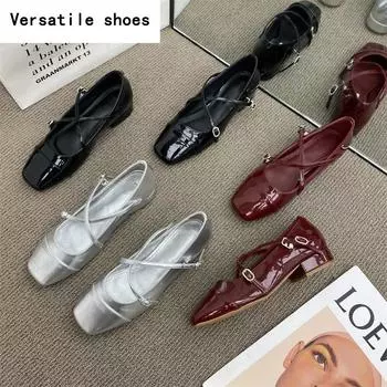 Весна Осень Женские Туфли Лодочки Мода Мелкие Кристальная Пряжка Дамы Уличный Стиль Вечеринка Туфли Мэри Джейн 35