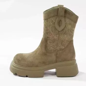 Spring/autumn Women s Boots Round Toe Mid Heel Shoes for Women Outdoor Dress Mid-calf Modern Boots Platform Office Lady Shoes 35 чёрный