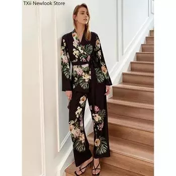 Весна Осень Женская Пижама Шелковый Атлас Домашняя Одежда Короткие Печатные Халаты Длинные Рукава Подружки Невесты Свадебная Вечеринка Пижамный Комплект Одежда Для Сна M