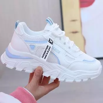 Spring Autumn Women Sneakers Breath Thick Bottom Lightweight Sports Shoes Lace-up Wedge Sneakers Women Comfortable Leisure Shoes 35
