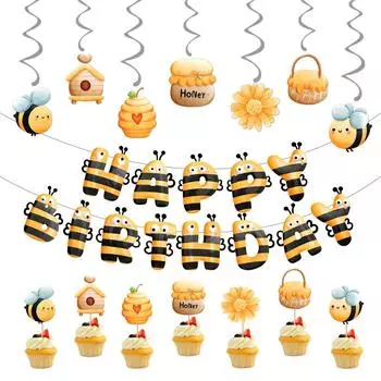 Spring Bee-themed Birthday Party Decoration Birthday Flag Spiral Tag Honey Cake Small Insert Bee theme 6pcs/set