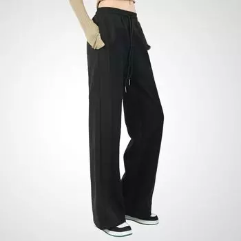 Spring Black High Waist Straight Slim Looking Chiffon Wide Leg Pants Black (K070) S