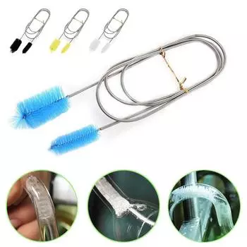 Spring Brush Новое поступление Щетка для шланга Щетка для аквариума Щетка для чистки аквариума U-образная гибкая воздушная трубка из нержавеющей стали Щетка для чистки нейлоновые принадлежности для домашних животных 900mm синий