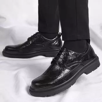 Spring Business Casual Shoes Leather Shoes Thick Soled Formal Shoes Fashion Brogue Shoes Elegant Leisure Walk Oxford Male Shoes 38 чёрный