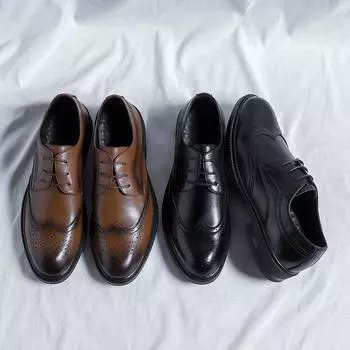 Весенние деловые туфли из кожи, мужские британские повседневные туфли Brock Carved Hollow для жениха на свадьбе 25850-R 38 чёрный