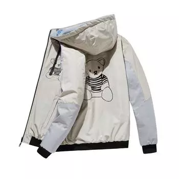 Spring Casual Jacket Male Student Bear Print Loose Spring and Autumn Jacket L жёлтый