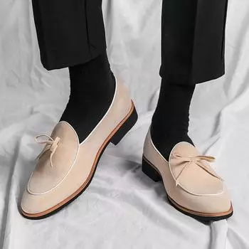 Spring Casual Loafers Suede Leather Italian Fashion Wedding Shoes Flat Luxury Designer Slip on High-quality Flat Comfot Shoes 38 бежевый