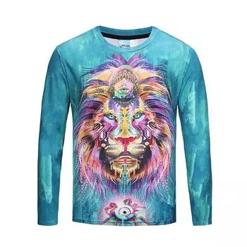 Spring casual men s clothing animal pattern 3D digital print pullover long sleeved T-shirt elastic men s T-shirt M зелёный