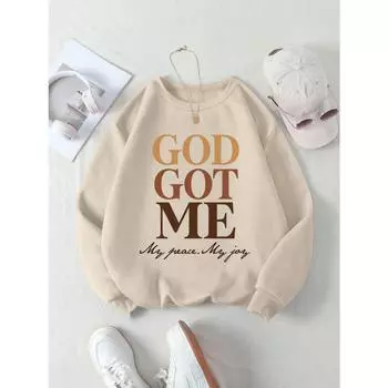 Весенний повседневный женский пуловер с надписью «God Got Me», толстовка с капюшоном, теплые мягкие толстовки с капюшоном, свободный флис с круглым вырезом, женская одежда S