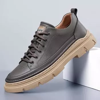 Spring Classic Mens Breathable Grey Sneakers Genuine Leather Men Casual Shoes Lace-Up Men s Walking Shoes Men Antiskid Footwear 38 серый