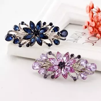 Зажим для волос с заколкой-клипсой для волос с цветком и стразами 8*3.5cm