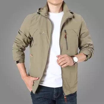 Spring Coat Men s Loose Quick-drying Large Size Casual Sports Outdoor Trench Coat Jacket Men M хаки