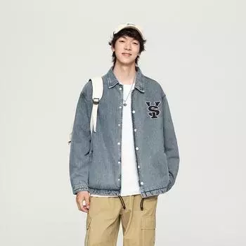 Весенняя качественная уличная американская куртка High End с вышитыми буквами и винтажной джинсовой курткой для мужчин M синий