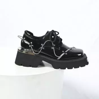 Spring decorative platform leather shoes women s head derby shoes black thick heel small leather shoes women 35