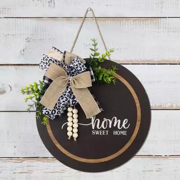 Spring Delightful Leopard Print Bow Wooden Bead Welcome Sign For Rustic Farmhouse Style