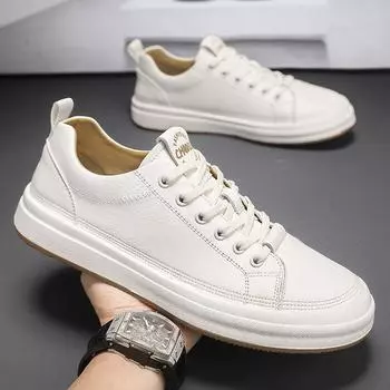 Spring Douyin same high-quality live broadcast leather waterproof low-top casual board shoes Hong Kong style microfiber small white shoes men s shoes 39