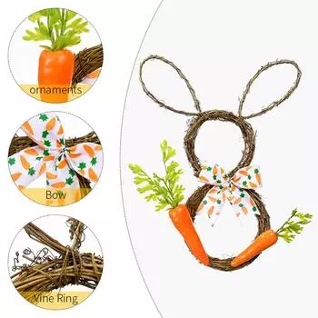 Spring Easter Wreath Bunny Shape Carrot Artificial Rattan Moss Wreaths Easter Eggs Garland Home Indoor Outdoor Easter Decor