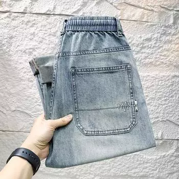 Spring Elastic Waist Nostalgic Blue Stretch Nine-point Trousers Denim Men s Pants 9-point Jeans 28
