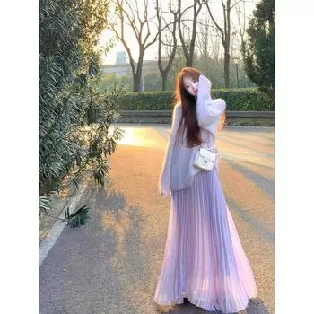 Spring Elegant Wear High-Grade Purple Thin Sweater Women clothes Loose Idle Style Long sleeve Gentle Knitted Top Purple Tops S