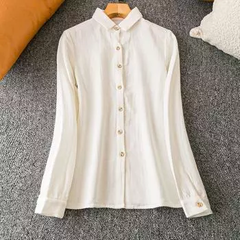 Spring & Fall Export K-style New Arrival Casual Fashion All-Match Popular Lapel Long Sleeves Single-Breasted Shirt White S