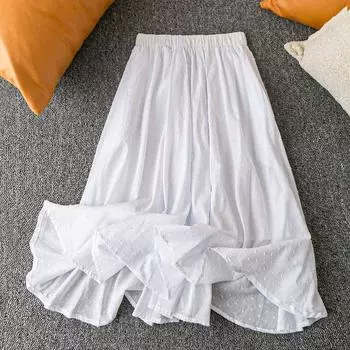 Spring & Fall Export K-style New Arrival Casual Fashion All-Match Minimalist a Version Elastic Waist Skirt White All yards