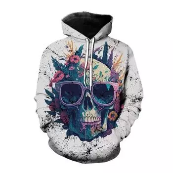 Spring Fall Hip Hop Skull Mens Hoodie 3D Printed Pullover Long Sleeve Sweatshirt Women Men Casual Fashion Sweatshir S