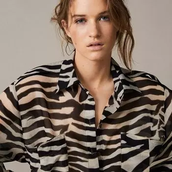 Spring & Fall Stylish Ol Fashion Recommend French Minority Fashionable Retro Zebra Stripes Chiffon Shirt Women s Top Zebra-opaque shirt L