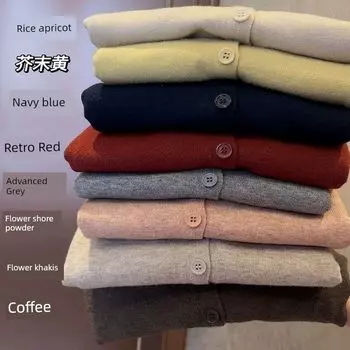 Spring & Fall Thin Wool K-style round Neck Knitting Cardigan Retro Red XL