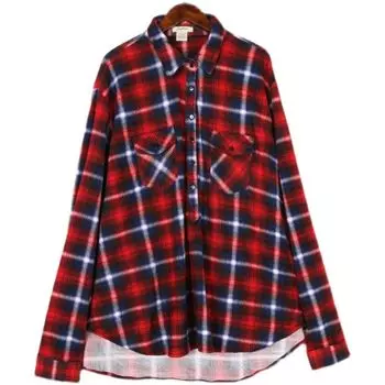 Spring & Fall Vintage Stripe Loose Long Sleeves Gingham Shirt Red and Blue 3X