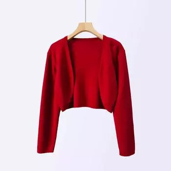 Spring & Fall Wool Buckle-Free Shawl V Neck Outer Wear Cardigan New Autumn Red One size