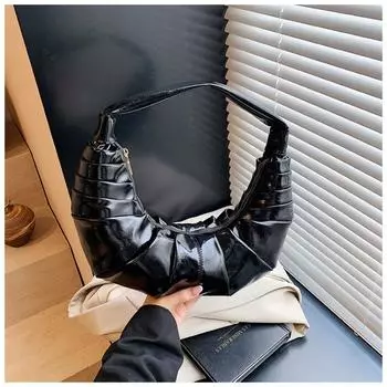 Spring fashion casual premium texture design pleated dumpling handbag temperament shoulder armpit bag чёрный