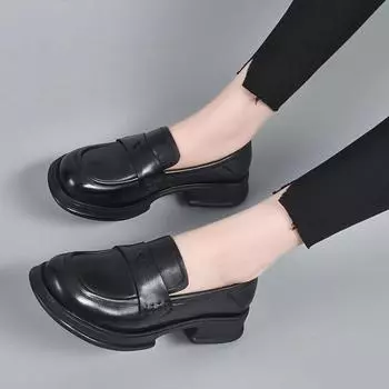 Spring fashion first layer cowhide round head low heel pedal small leather shoes women s flat shoes 35