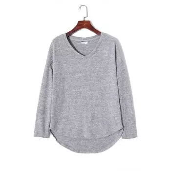 Spring Fashion Korean Style V Neck All-Matching Sweater Pullover Grey S