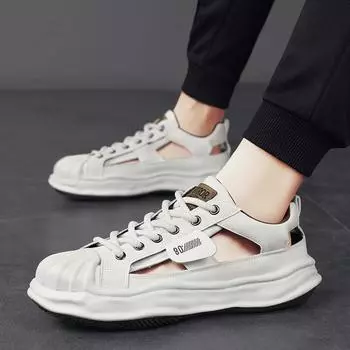 Spring fashion men s lace-up bread shoes trend new leaking sports shoes student outdoor breathable casual shoes 39