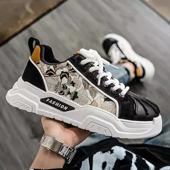 Spring fashion men s trendy low-top platform shoes retro style lace-up casual board shoes student contrasting color niche shoes 39