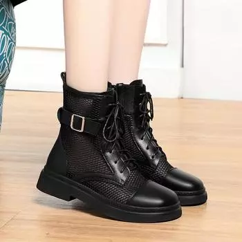 Spring Fashion Women Summer Mesh Lace-up Short Ankle Boots Versatile Casual Breathable Hollow Boots Platform Thin Shoes 35(Foot22.5cm)