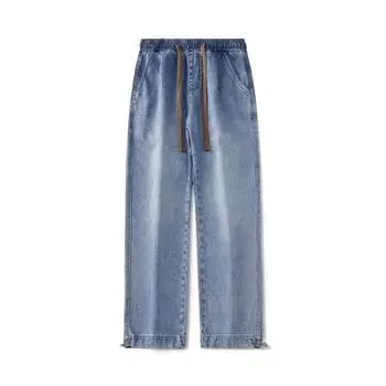 Spring Flare Jeans Men s Hong Kong Style Loose Straight Pants Handsome Wide-leg Trousers 28 синий
