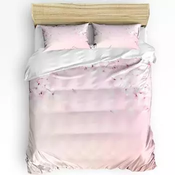 Spring Flower Peach Blossom Pink Cherry Blossoms Duvet Cover with Pillow Case Bedding Set Quilt Cover Double Bed Home Textile EU single(135x200cm)