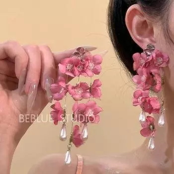 Spring Flowers Bloom ~ Summer Pink Beautiful Flowers Stud Earrings for Women 2025 New Arrival Earrings Exaggerated Vacation Style Ear Rings A1218 pink flower pearl earrings