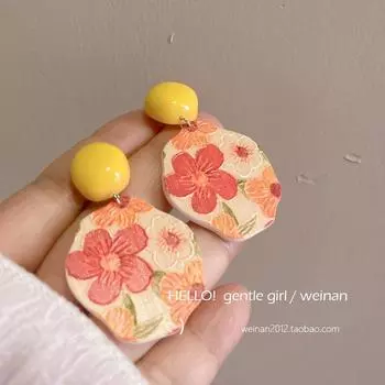 Spring Flowers like Brocade Girlish Style 2025 New Arrival Tide Non-Piercing Ear Clip Ear Studs Earrings Eardrops A pair of stud earrings
