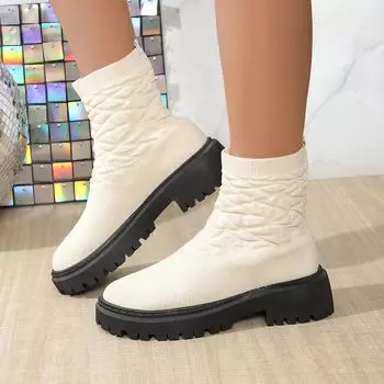 Spring foreign trade large size fashion boots women s new elastic fly-woven thick-soled socks boots casual low-tube Martin boots 36 чёрный