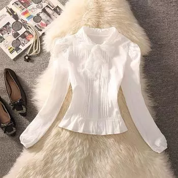 Spring French Style Beautiful Western Style Unique Chic Small Shirt Waist Trimming Shirt Tight Waist Bows Short Top Small White S(Within the recommended 40.00 kg-47.50 kg])