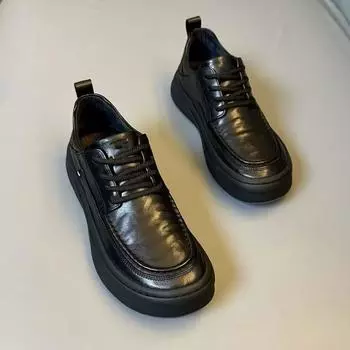 Spring Genuine Leather Business Casual Men s Shoes New Trendy Thick Sole Non-slip British Style Shoes Zapato Para Hombre 38