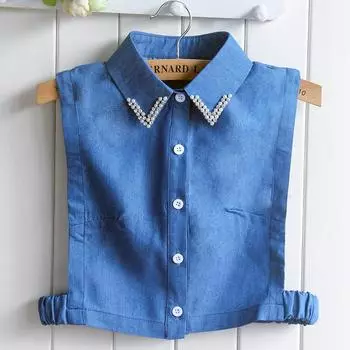 Spring Half-Body Shirt Fake Collar Children, Versatile Cotton Beaded Denim Fake Collar Shirt Collar