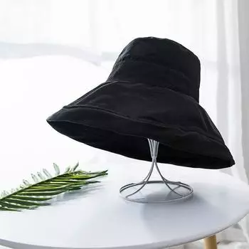 Spring Hat Female K-style Internet Famous Fisherman Hat Bucket Hat Sun Protection Double-Sided Big Brim Outdoor Beach Sun Hat Female Summer MP087 Peach skin-Black All yards