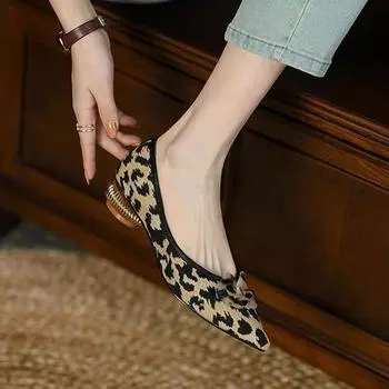 Весенние каблуки Винтажные балетки с металлической пряжкой и леопардовым принтом на платформе Zapatos De Mujer 35