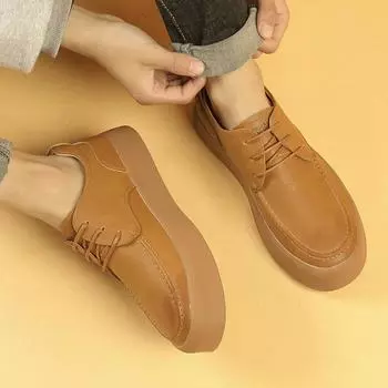 Spring High Quality Men Leather Thick Sole Increase of 5cm British Style Lace Up Casual Leather Shoe Men Hand Sewn Casual Shoes 38 коричневый